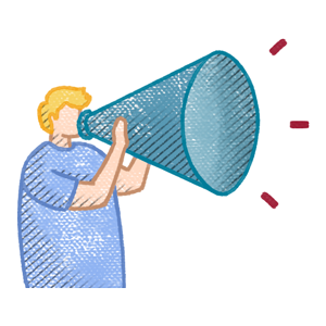 Illustration of person speaking through a large megaphone.